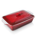 KOOV Ceramic Casserole Dish with Lid, Covered Rectangular Casserole Dish Set, Lasagna Pans with Lid for Cooking, Baking dish With Lid for Dinner, Kitchen, 9 x 13 Inches, Gradient Series (Gradient Red