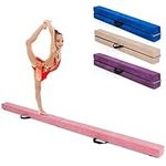 GYMAX 7FT/2.1M Folding Gymnastics Balance Beam, Professional Training Beam with Carry Handles, Solid Wood Base and Anti-slip Bottom, Floor Gymnastics Equipment for Home Gym Exercise (Pink)