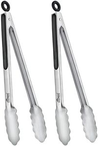 HOTEC Stainless Steel Kitchen Tongs Set of 2 - 12 inch, Locking Metal Food Tongs Non-Slip Grip (Black)