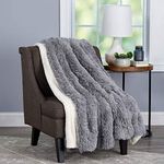 Lavish Home Throw Luxurious, Soft, Hypoallergenic Long Pile Faux Rabbit Fur Blanket with Sherpa Back for Couch, Bed, (60" x70" , Pewter)