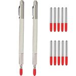 2 PCS Tungsten Carbide Tip Metal Scriber Tool With 10 Free Replacements Marking Tip, Etching Engraving Scriber Pen for Glass/Wood/Ceramics/Metal/Welding