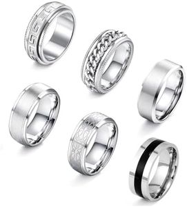 ZAULER 6PCS Mens Rings 316L Stainless Steel Rings for Men Women Rings Vintage Mens Thumb Rings Silver Engagement Rings Wedding Band Fidget Mens Ring Set