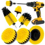 ETOUPA 8 Piece Drill Brush Attachment Set, Power Cleaning Scrub Brush Kit with Extend Long Attachment, All Purpose Drill Scrub Brushes for Car, Grout, Floor, Tub, Bathroom and Kitchen (Yellow)