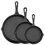 32nd Set of 3 Cast Iron Frying Pan Skillet Suitable for Gas, Electric and Induction Hob - Includes: Small (6”), Medium (8”) and Large (10”)