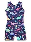 Leotards for Girls Gymnastics Unicorn Sparkly Pink Biketards Stars Rainbow Clouds (Dinosaur Blue, 90(2-3 years old))