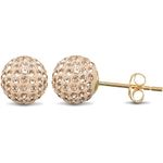 Jewelco London Ladies 9ct Yellow Gold Champagne Peach Round Crystal Disco Ball Stud Earrings, 8mm