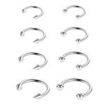 Yolev 8 pcs Septum Piercing Jewellery Silver Septum Ring 16g Silver Horseshoe Piercing Stainless Steel Nose Ring Lip Piercing Tragus Hoop Body Jewellery for Men