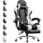 GTPLAYER Gaming Chair, Massage Computer Chairs with Footrest, Headrest and Lumbar Support Height Adjustable Ergonomic 360°-Swivel PC Chair White