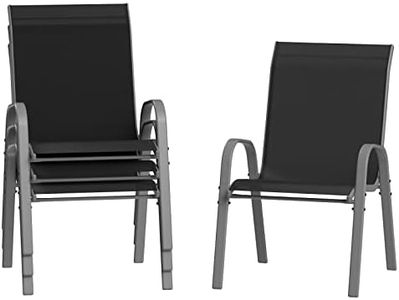 Amopatio 4er Set Gartenstühle Stapelbar, Hochlehner Stapelstühle aus Textilene und Metallgestell, Terrassenstühle Balkonstuhl mit Armlehnen Wetterfest, 60 x 72 x 96 cm, Schwarz