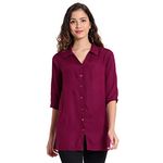 Indietoga Women's Burgundy Regular Fit Solid Rayon Longline Casual Shirt Top (Large)