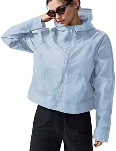 altiland UPF 50+ Cool Feeling Water Repellent Raincoats for Women - Lightweight Hooded Outdoor Cycling Jacket Windbreaker with Thumbholes(Airy Blue,6/8)