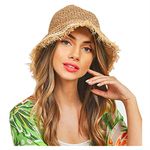 boderier Womens Straw Hat Beach Sun Hat Frayed Crochet Foldable Straw Bucket Hat Summer Floppy Beach Hats for Women, Khaki, One Size