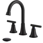 Bathroom Faucets for Sink 3 Hole, Hurran Matte Black Bathroom Sink Faucet with Pop-up Drain and Supply Lines, Stainless Steel Lead-Free Widespread Faucet for Bathroom Sink Vanity RV Farmhouse Sink