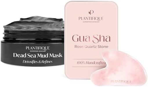PLANTIFIQUE Dead Sea Mud Mask for Face Body Care with Hyaluronic Acid for Women and Men and Gua Sha Rose Quartz Tool for Face Anti Aging Massage Tool - GuaSha Tool - Facial Skin Care Products