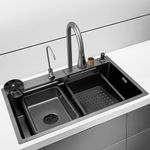 ALTON HMS25100, Original SS-304 Grade, Luxury Handmade Single Bowl Kitchen Sink With Pull Down Faucet | Made in India | Black, 30x18x9 INCH