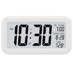AERYS Digital Alarm Clock, Table Clock with Automatic Sensor, Date and Temperature Display, Compact Desk Clock for Students,Home, Office, Bedroom, Living Room,Home Decor, Corporate Use (White Digital)