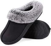 HomeTop Women's Classic Microsuede Memory Foam Slippers Durable Rubber Sole with Warm Faux Fur Collar (7-8 M, Black)