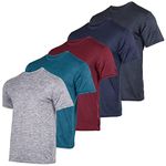 Men's Quick Dry Fit Dri-Fit Short Sleeve Active Wear Training Athletic Essentials Crew T-Shirt Fitness Gym Wicking Tee Workout Casual Sports Running Tennis Exercise Undershirt Top - 5 Pack,Set 1-L