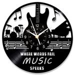 Guitar Vinyl Record Wall Clock Kinglive, Music Vinyl Records Wall Decor Round 12 Inch Room Decor - Rock Music Party Vintage Record Decor Aesthetic Unique Art Wall, Halloween Christmas Decor Gifts