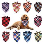 KUUQA 10 Pack Triangle Dog Bandanas, Plaid Bibs Scarf Washable and Adjustable Kerchief Set for Dogs Cats Pets