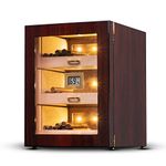 Woodronic LED Lighted Cigar Humidor Cabinet for 100 to 150 Cigars with Digital Hygrometer, Spanish Cedar Lining, 3 Large Drawers, 2 Crystal Gel Humidifiers, Glossy Ebony Finish, Great Gift for Father