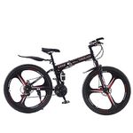 BSTSEL 26 Inch Folding Mountain Bike 3 Spoke Wheels Bicycle,17 Inch Frame Mountain Bicycle - 21 Speeds Disc Brake (Red)