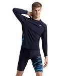 Speedo Men's Endurance+ Long Sleeve Splice Print Rashtop | 100% Chlorine Resistant | Quick Drying | UPF 40+ Sun Protection
