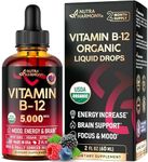 USDA Organic Vitamin B12 Sublingual Drops - 5000 mcg Liquid Vegan Methylcobalamin for Women & Men - Energy Boost, Focus & Mood, Brain Health Support - Maximize Absorption - 2 Month Supply, 2 fl oz