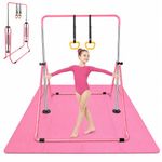 Hyner Folding Gymnastics Bar for Kids, Adjustable Horizontal Bar with Mat