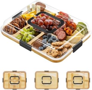 SpaceAid Charcuterie Board with Clear Lid, Portable Travel Cheese Cutting Boards for Picnic Accessories, Bamboo Serving Tray with Lids, House Warming Gifts, Black Handles, 8 Compartments