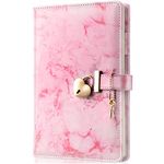 Marble Diary with Lock and Key for Girls, Cute Heart Shaped Lock Journal for Women, Refillable A5 Vintage Secret PU Leather Notebook Gift for Teen Girls - Pink