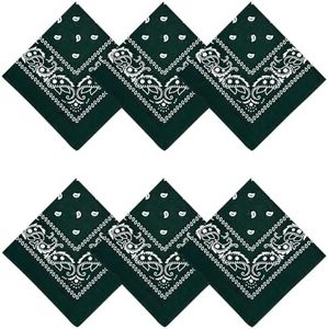 APIGANIZ 100% Cotton Bandanas, 21 x 21 inches, Set of 6 (Basic - Dark Green)