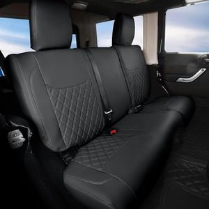 GIANT PANDA Jeep Wrangler 4 Door JL 2018-2026 Full Set Car Seat Covers for Sahara Altitude Rubicon 392 Unlimited with Rear Cup Holder, Customized Faux Leather - (Black)
