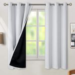 BGment Thermal Insulated 100% Blackout Curtains for Bedroom with Black Liner, Double Layer Full Room Darkening Noise Reducing Grommet Curtain, 2 Window Curtain Panels of 42 x 63 Inch, Greyish White