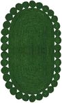 Casavani Runner - Oval Rug 4x12 Area Rug Kilim Rug Green Braided Jute Rug Indoor Outdoor Rug Flatweave Rug High Traffic Area Home & Foyer Corridor Hallway & Stair Runner