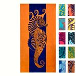 Nova Blue Seahorse Beach Towel – Blue and Orange with A Tropical Design, Extra Large, XL (34”x 63”) Vibrant, Bright, Colorful Pool Towel Made from 100% Cotton