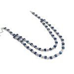 JEWELLERY ZE Layer Diamond Necklace Long Jewellery Set with Earrings for Women Designer Fancy Rhodium Plated Wedding Party Jewelry Sets (Navy Blue)