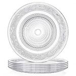 Elsjoy Set of 6 Embossed Glass Dinner Plate, 10 Inch Round Clear Restaurant Serving Plate, Vintage Dinnerware for Pasta, Salad, Home Wedding Decor