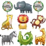 9Pcs Safari Jungle Animal Balloons,Wild One Birthday Decorations Baby Shower Jungle Safari Party Supplies Favors,Kids Elephant Monkey Lion Giraffe Leopard Zebra Crocodile Balloon