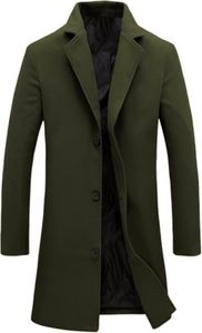 Springrain Men's Wool Blend Pea Coat Notched Collar Single Breasted Overcoat Warm Winter Trench Coat(ArmyGreen-XL)