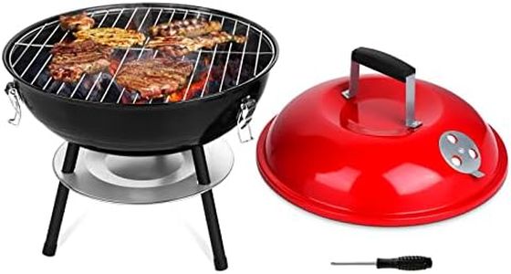 Outdoor Portable Charcoal Grill, Leonyo 14” Small BBQ Charcoal Grill, Mini Tabletop Charcoal Grill, Enamel Coated Hibachi Grill for Backyard Cooking, Camping, Picnics, Garden, Beach, Red