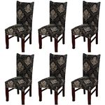 House of Quirk Elastic Chair Cover Stretch Removable Washable Short Dining Chair Cover Protector Seat Slipcover (Pack 6, Black Brown Motif),Polyester