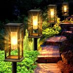 FANTICDE Solar Lights Outdoor Garden,4 Pack Garden Solar with Warm White Tungsten Light, IP65 Waterproof, 800mAh Automatic ON/Off,for Garden, Patio, Path, Lawn