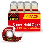 Scotch Super-Hold Tape, 4 Rolls, Transparent Finish, 50% More Adhesive, Trusted Favorite, 3./4 x 650 Inches, Dispensered (4198)