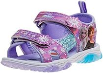 Disney Girls Frozen LED Light Up Sandals Open Toe - Outdoor SlipOn Quick Dry Waterproof Shoe - Lilac Blue (size 8 Toddler)