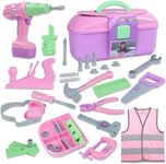 Magic4U Kids Tool Set, 31Pcs Pretend Play Tool Toys with Vest, Tool Box and Electric Drill Toy, Toddler Tool Set for Girls Ages 3 4 5 6 7 8 Years Old