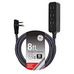 GE Pro 3-Outlet Power Strip with Surge Protection, 8 Ft Designer Braided Extension Cord, Grounded, Flat Plug, 250 Joules, Warranty, UL Listed, Black/Gray, 41282