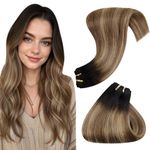 Hetto Weft Hair Extensions Real Hair Sew in Extensions Human Hair Balayage Weft Extensions Black to Brown with Blonde 100g 20 Inch #1b/6/27