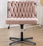 FLEXISPOT Cross Legged Office Chair Vanity Chair No Wheels Home Office Desk Chair with Big Seat Cushion Height Adjustable Armless Office Chair Swivel Accent Chair(Pink)