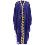 IWEMEK Women Open Front Loose Fit Batwing Long Sleeve Abaya Dubai Kaftan Turkish Muslim Hijab Dress Cardigan Chiffon Hooded African Evening Dresses Hot Drilling Maxi Kimono Robe Blue One Size